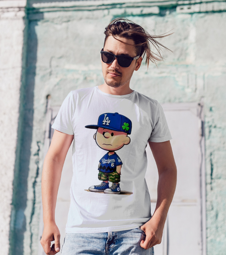 Los Angeles Dodgers Charlie Brown St. Patrick's Day LA Hat Clover Dodgers 6 Jersey T-Shirt