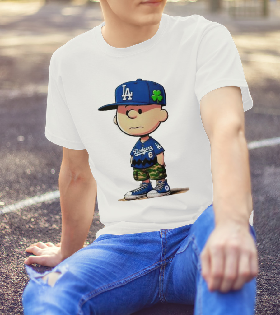 Los Angeles Dodgers Charlie Brown St. Patrick's Day LA Hat Clover Dodgers 6 Jersey T-Shirt