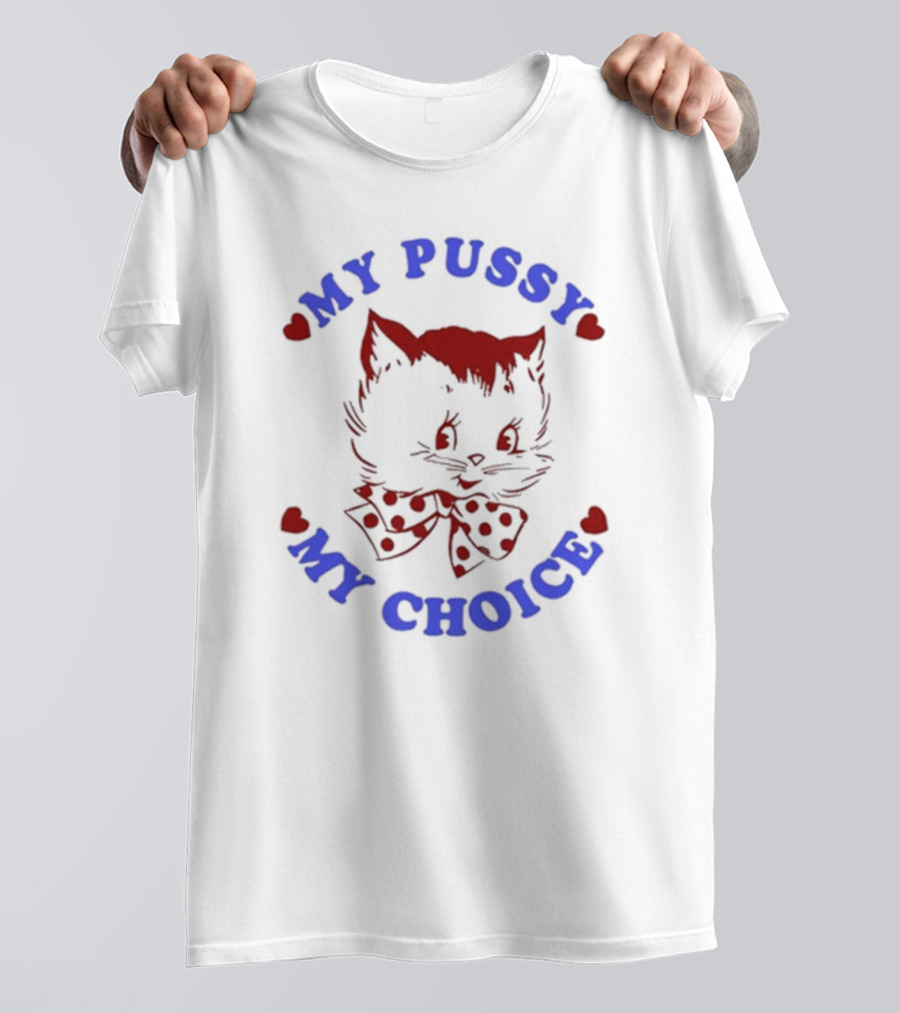 Maison Rapito My Pussy My Choice Cat Drawing And Polka Dot Bow T-Shirt