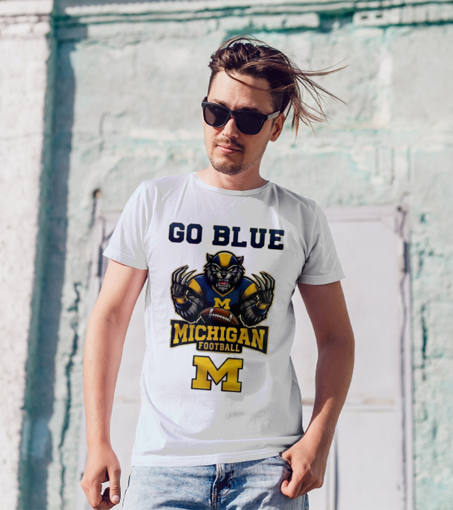 Go Blue Michigan Football Wolverine Mascot M T-Shirt