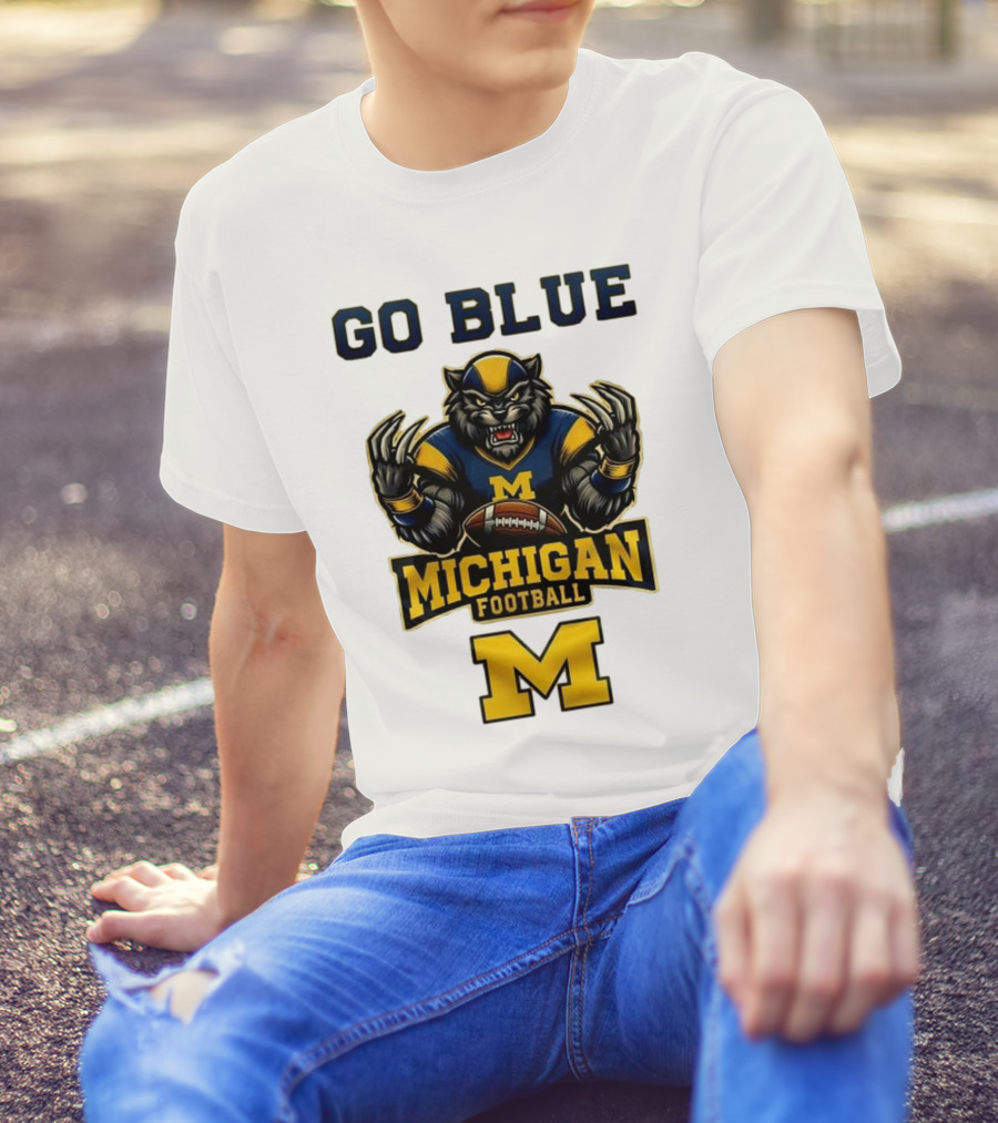 Go Blue Michigan Football Wolverine Mascot M T-Shirt