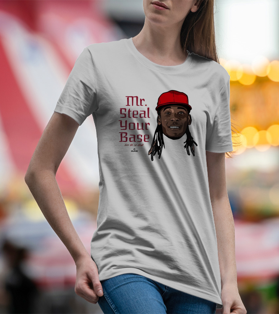 Mr Steal Your Base Elly De La Cruz Red Cap Portrait T-Shirt