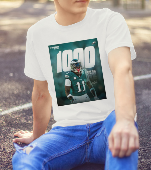 Philadelphia Eagles A.J. Brown 1000 Receiving Yards Signature Fly Eagles Fly NFL T-Shirt