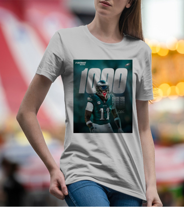 Philadelphia Eagles A.J. Brown 1000 Receiving Yards Signature Fly Eagles Fly NFL T-Shirt