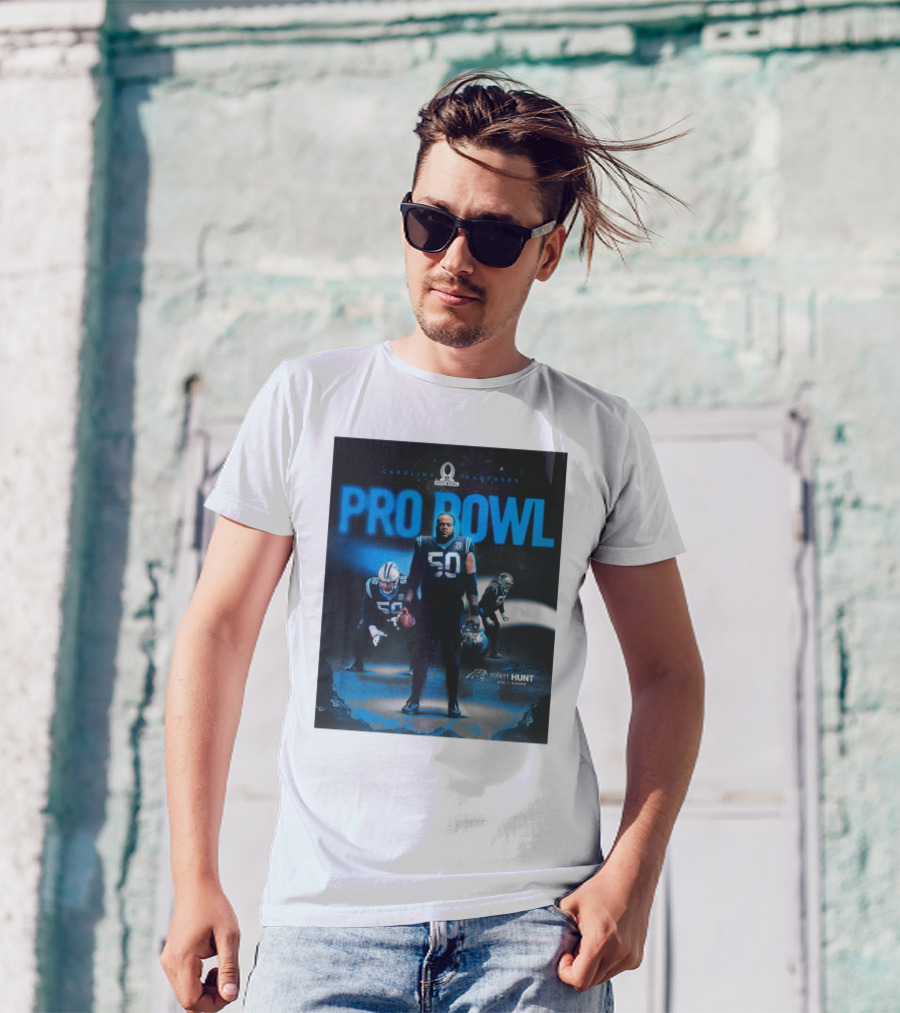 Carolina Panthers Pro Bowl 2025 Robert Hunt 50 Guard Signature NFL T-Shirt