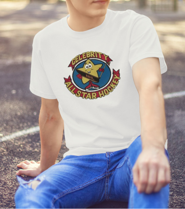 NHL Celebrity All Star Hockey Yellow Star Holding Stick T-Shirt