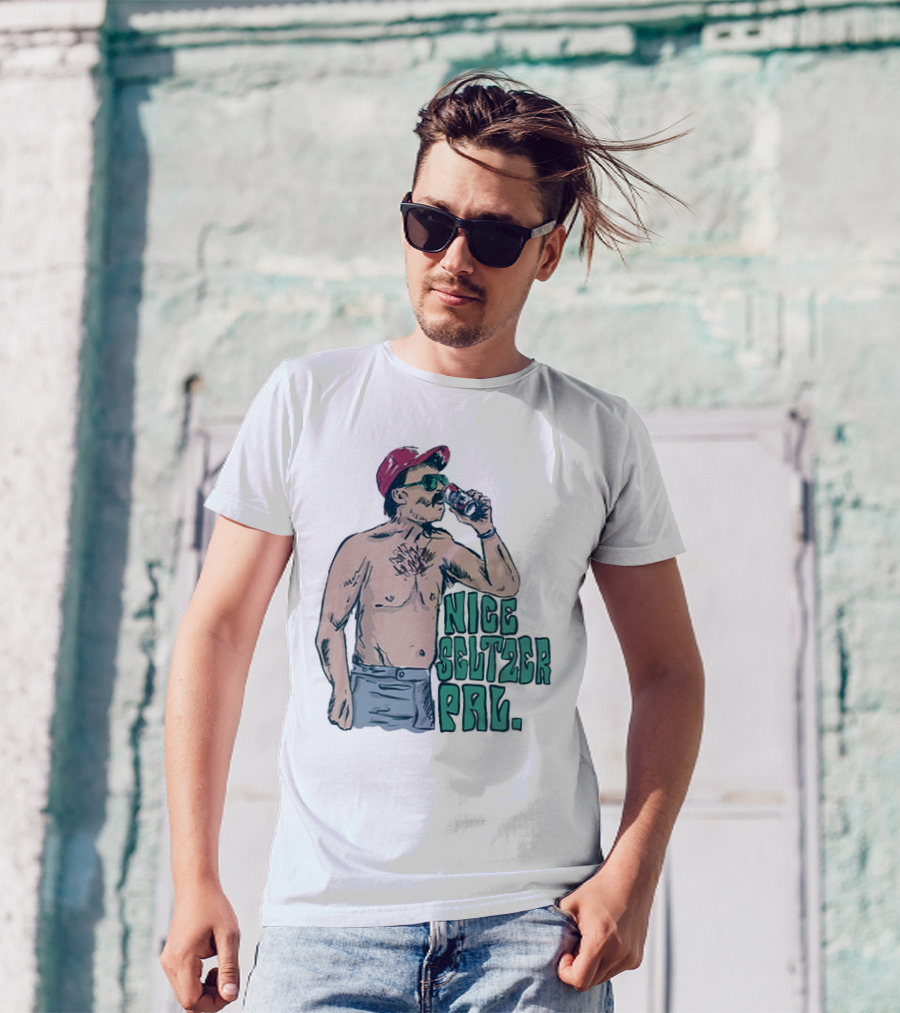 Nice Seltzer Pal 4.0 Cartoon Graphic Of Less Man In Cap And Sunglasses With Drink T-Shirt