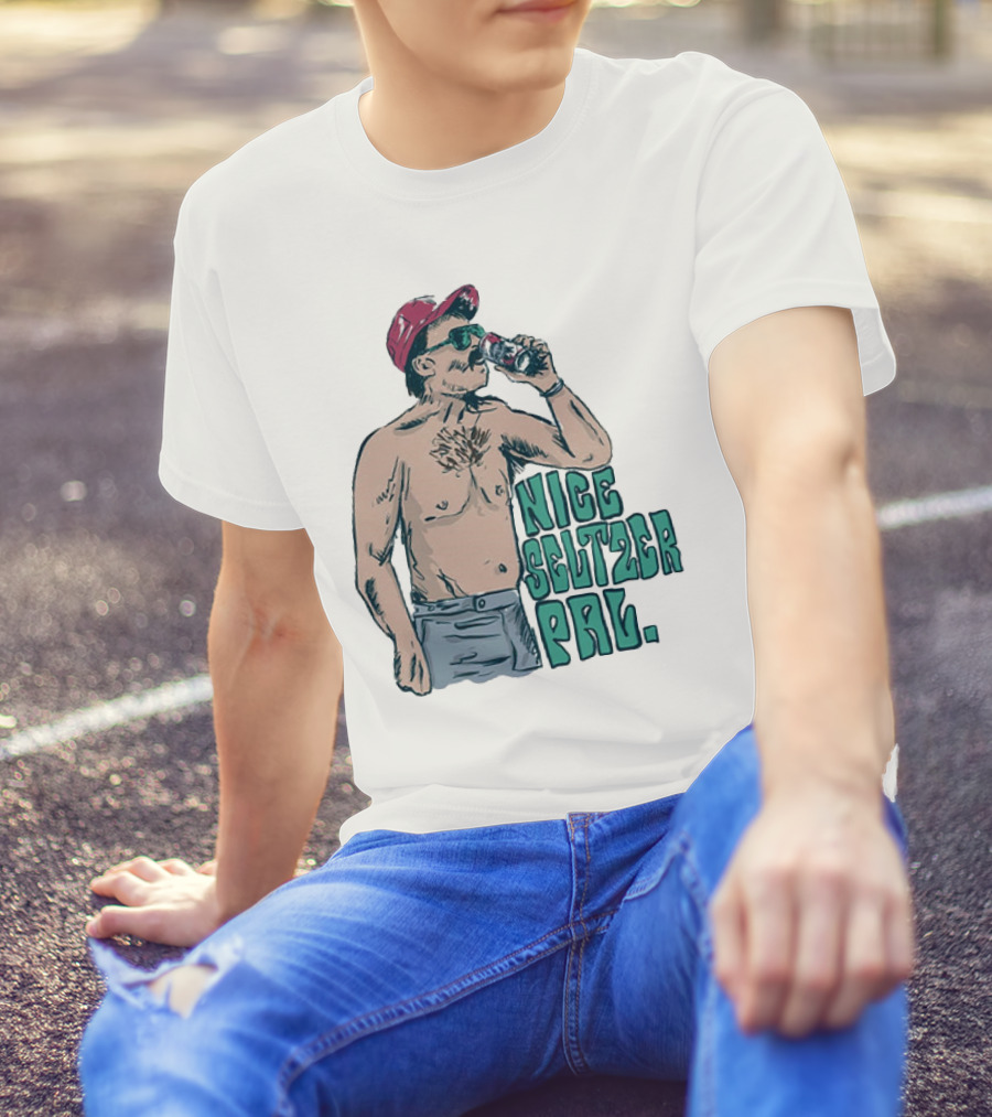 Nice Seltzer Pal 4.0 Cartoon Graphic Of Less Man In Cap And Sunglasses With Drink T-Shirt