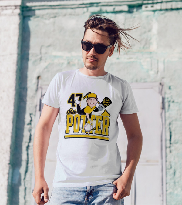 Nick Potter 47 Baseball Illustration With Character In Yellow And Black T-Shirt
