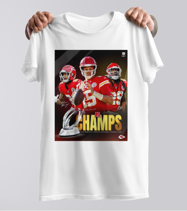 Kansas City Chiefs AFC Champs Nikko Remigio Patrick Mahomes II Kareem Hunt Signatures T-Shirt