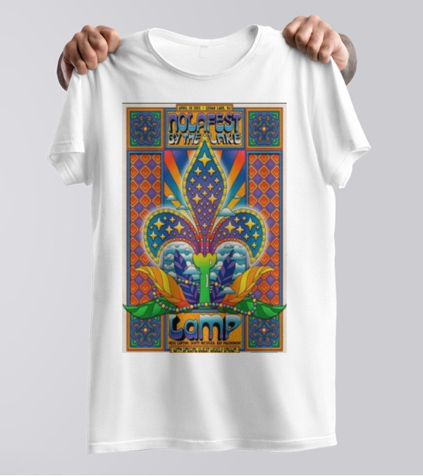 Nolafest By The Lake Lamp Cedar Lake NJ April 26 2025 Fleming Fleur-de-Lis Psychedelic Art Style T-Shirt
