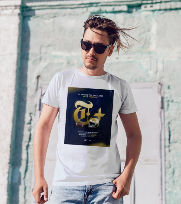 Notre Dame Fighting Irish Tribune+ Go Beyond The Headlines Football Helmet T-Shirt