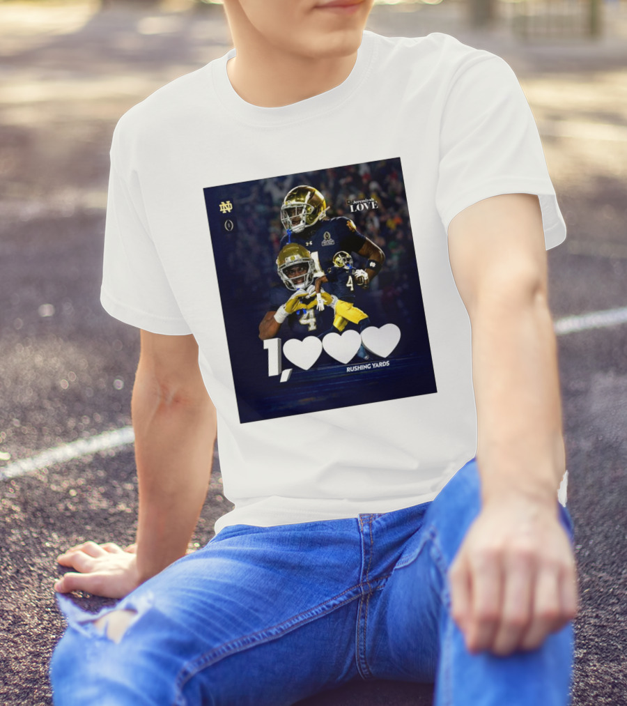 Notre Dame Fighting Irish Jeremiyah Love 1000 Rushing Yards T-Shirt