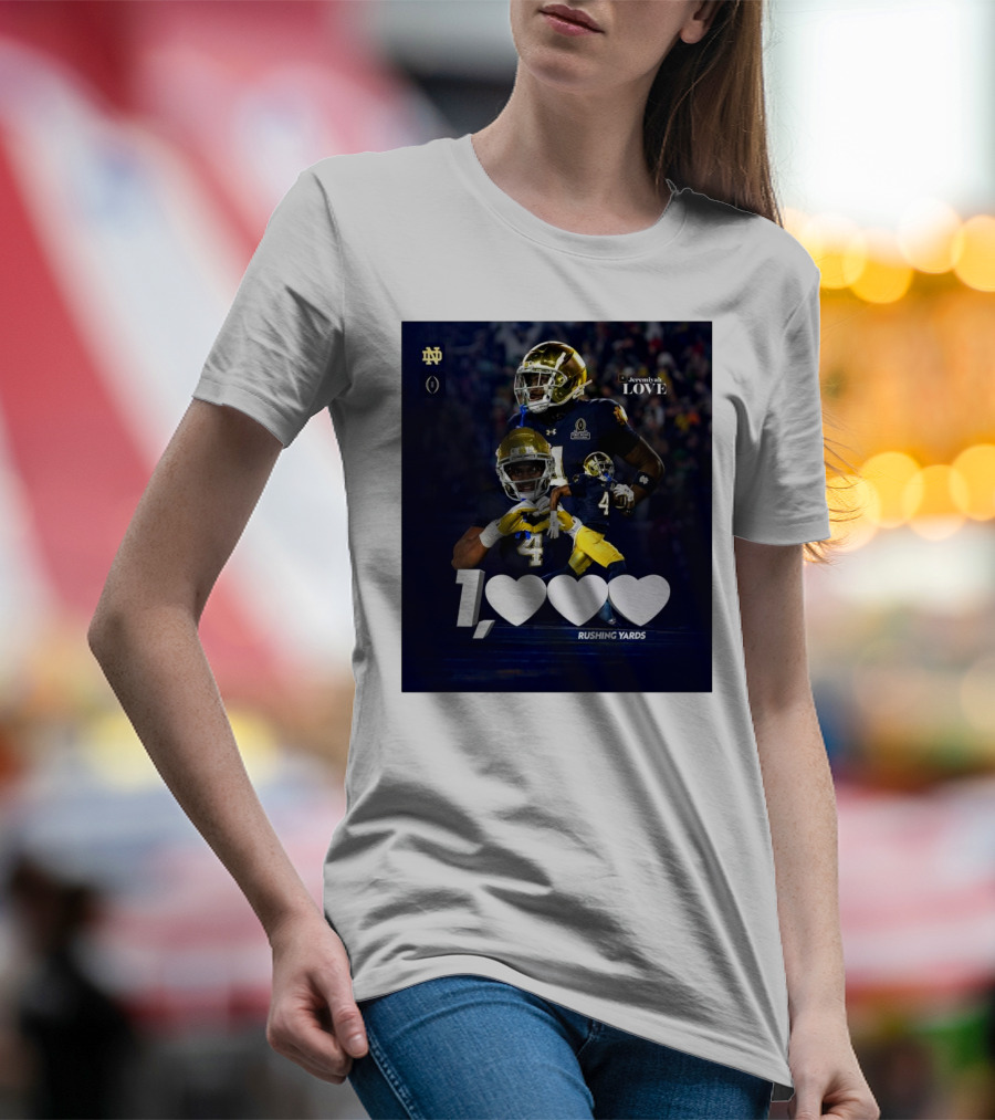 Notre Dame Fighting Irish Jeremiyah Love 1000 Rushing Yards T-Shirt