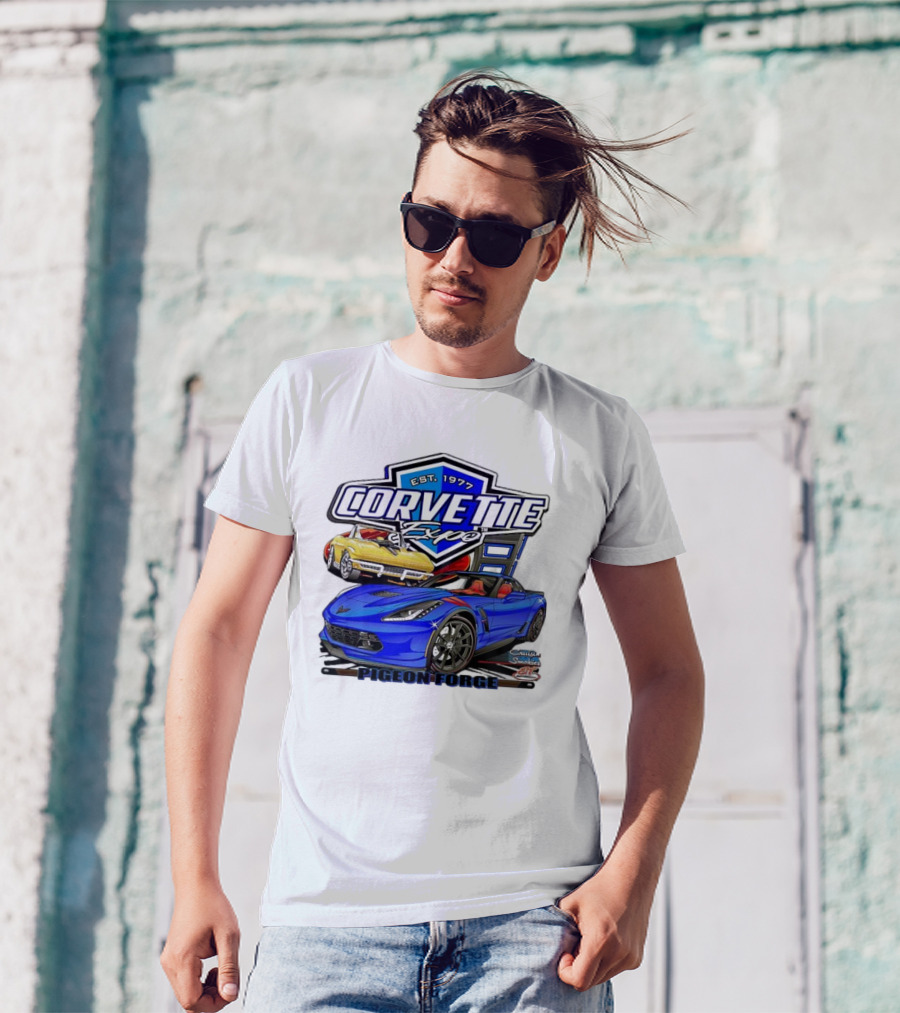 Corvette Expo Pigeon Forge 1977 Blue And Yellow Cars Cruise The Smokies T-Shirt