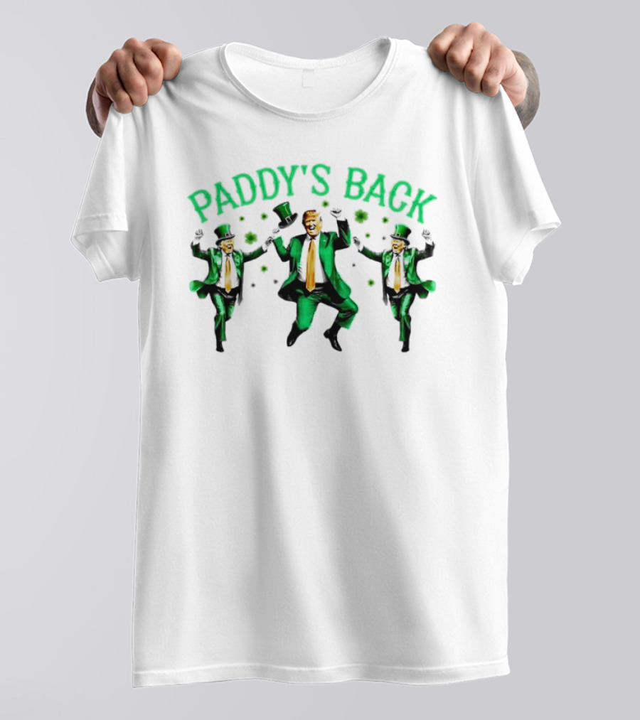 Paddy's Back St Patrick's Day Dancing Figures In Green Suit And Top Hat T-Shirt