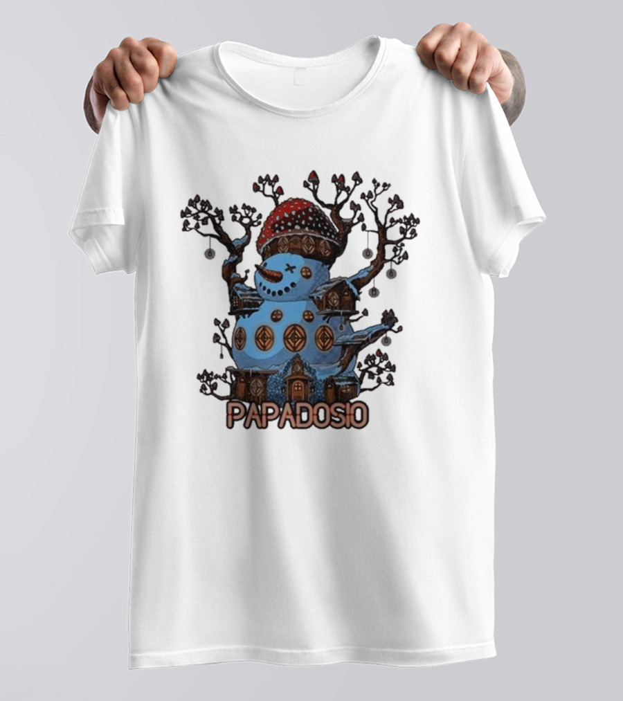 Papadosio Crimbus Snowman With Red Hat And Light Symbols T-Shirt
