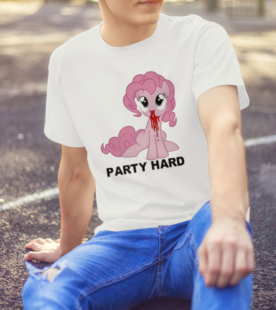 Party Hard Pony Creepy Pink Character Emo Aesthetic T-Shirt