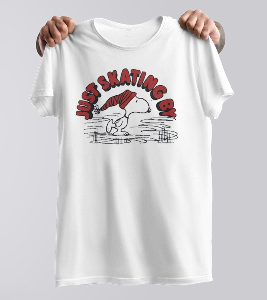Peanuts Snoopy Just Skating By Winter Holiday Sweater Skating Scene T-Shirt