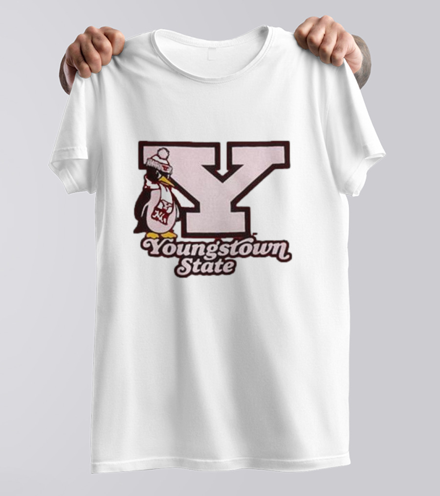 Youngstown State Pete Block Y Logo And Penguin With Scarf T-Shirt