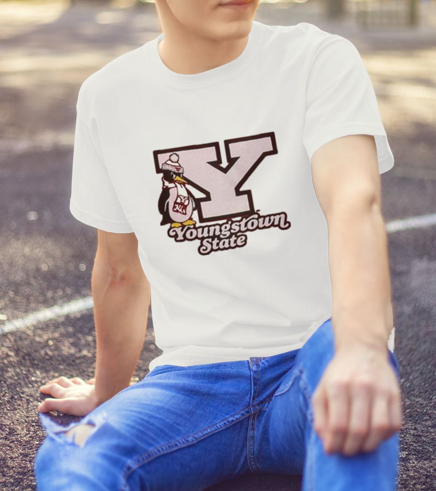 Youngstown State Pete Block Y Logo And Penguin With Scarf T-Shirt