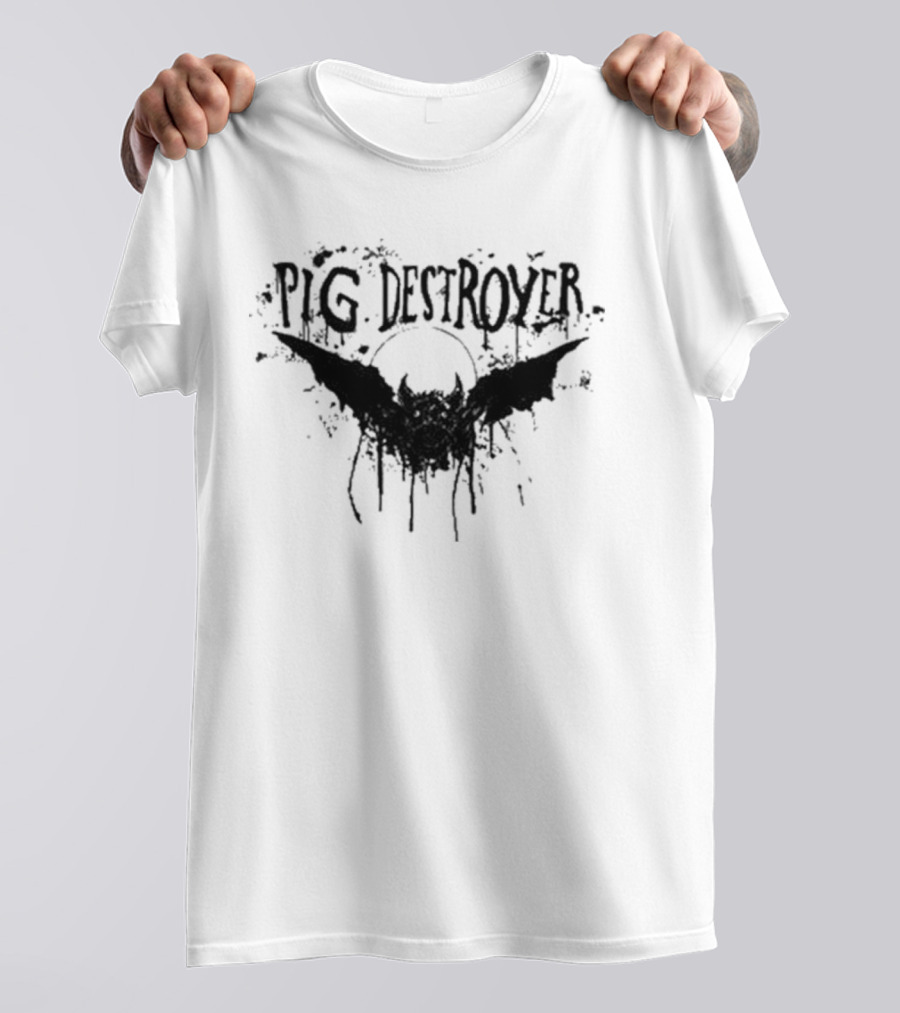 Pig Destroyer Heavy Metal Band Logo With Bat And Splatter Elements T-Shirt