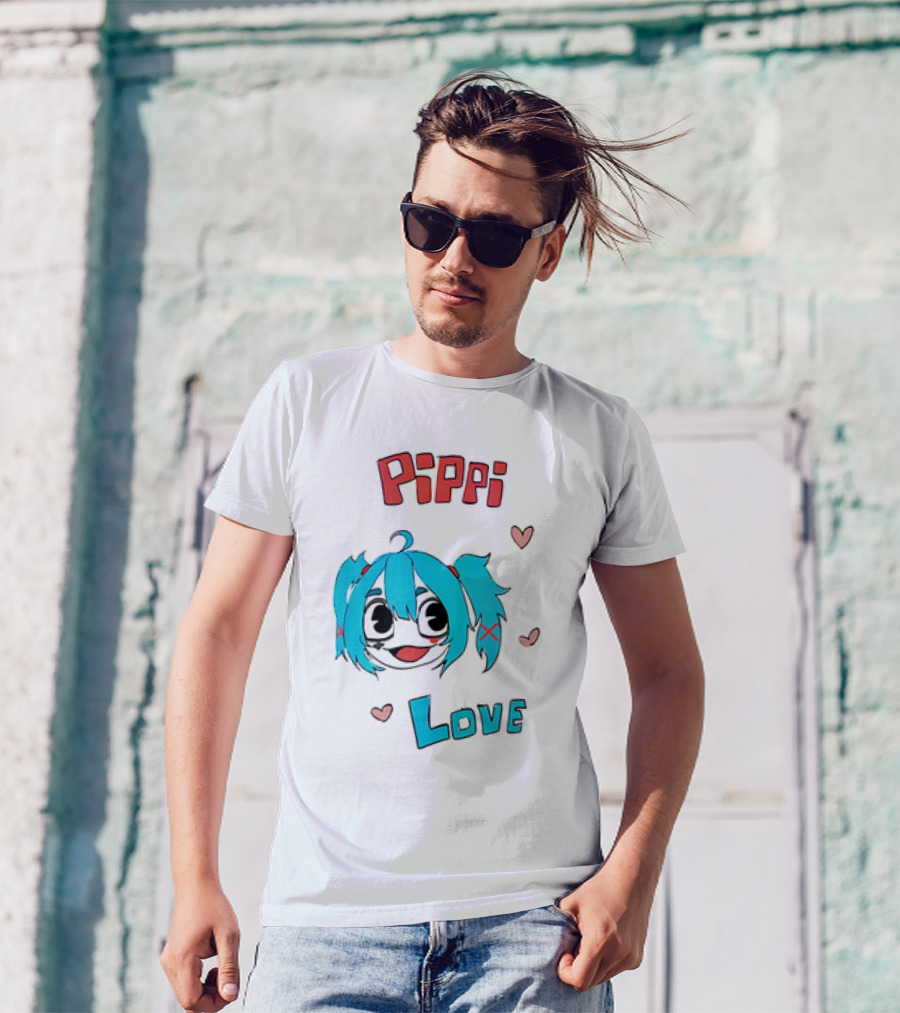 Pippi Love Blue Hair Cute Hearts T-Shirt