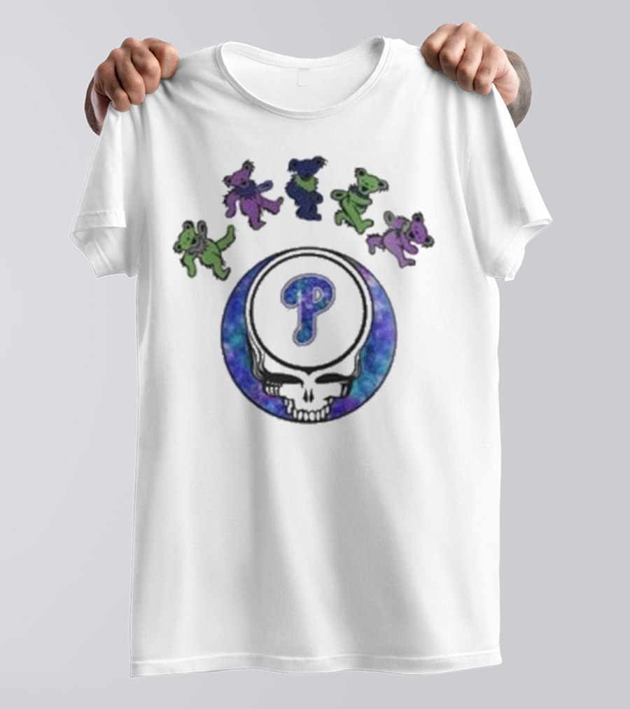 Philadelphia Phillies 2025 Grateful Dead Night Skull And Dancing Bears T-Shirt