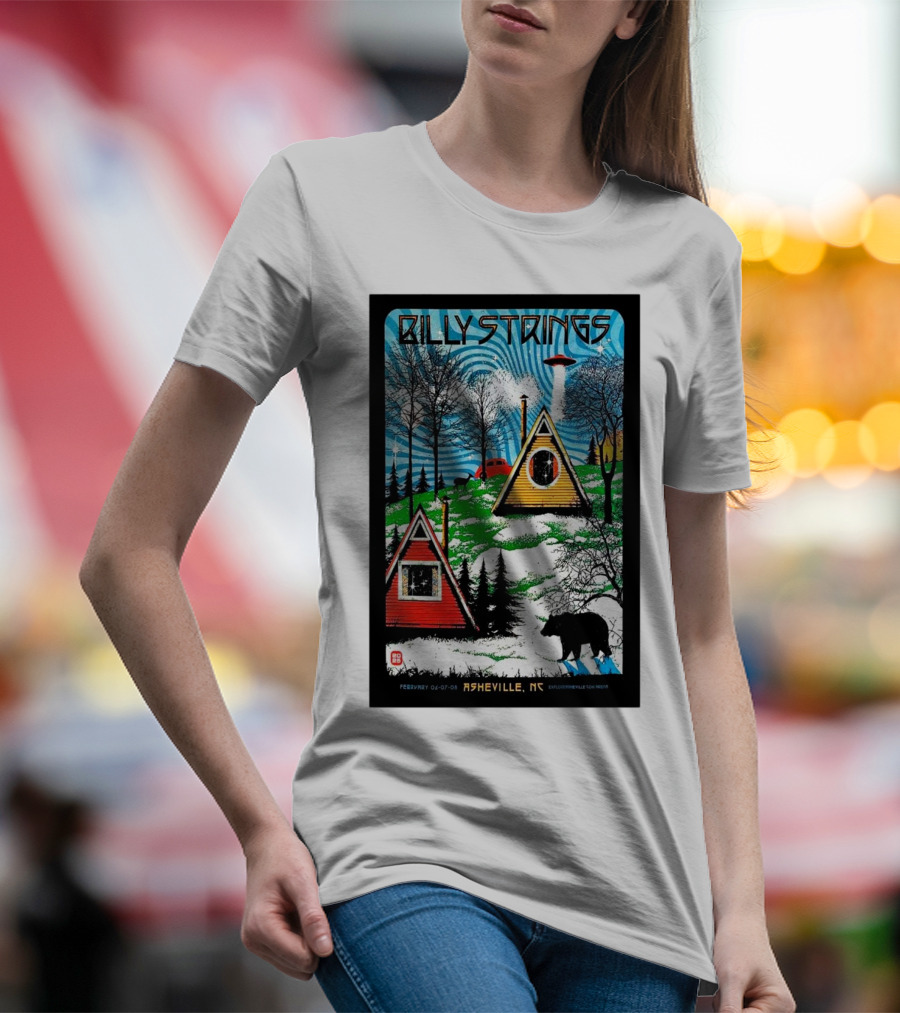 Billy Strings Feb 6-8 2025 ExploreAsheville.com Arena NC Cabin UFO Bear Forest T-Shirt