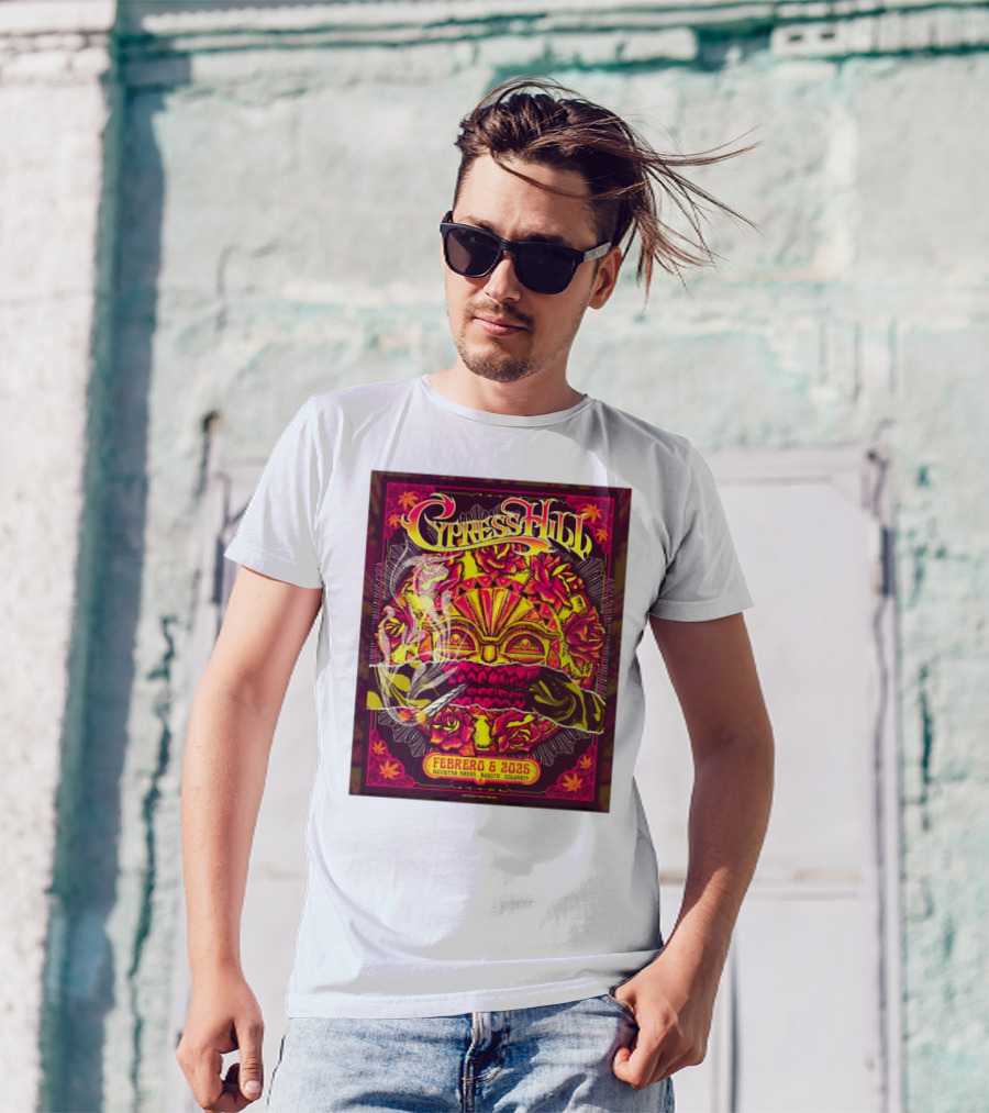 Cypress Hill Febrero 6 2025 Movistar Arena Bogotá Colombia Sun Mask Smoking Roses T-Shirt