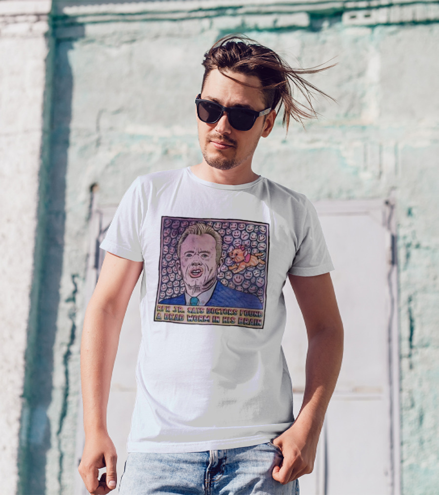 RFK Jr Says Doctors Found A Dead Worm In His Brain Surrounded By Smiley Faces And Cartoon Dog T-Shirt