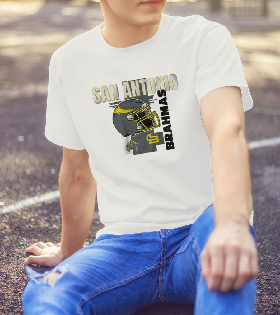 San Antonio Brahmas Football Helmet Pillow Block And SB Logo T-Shirt