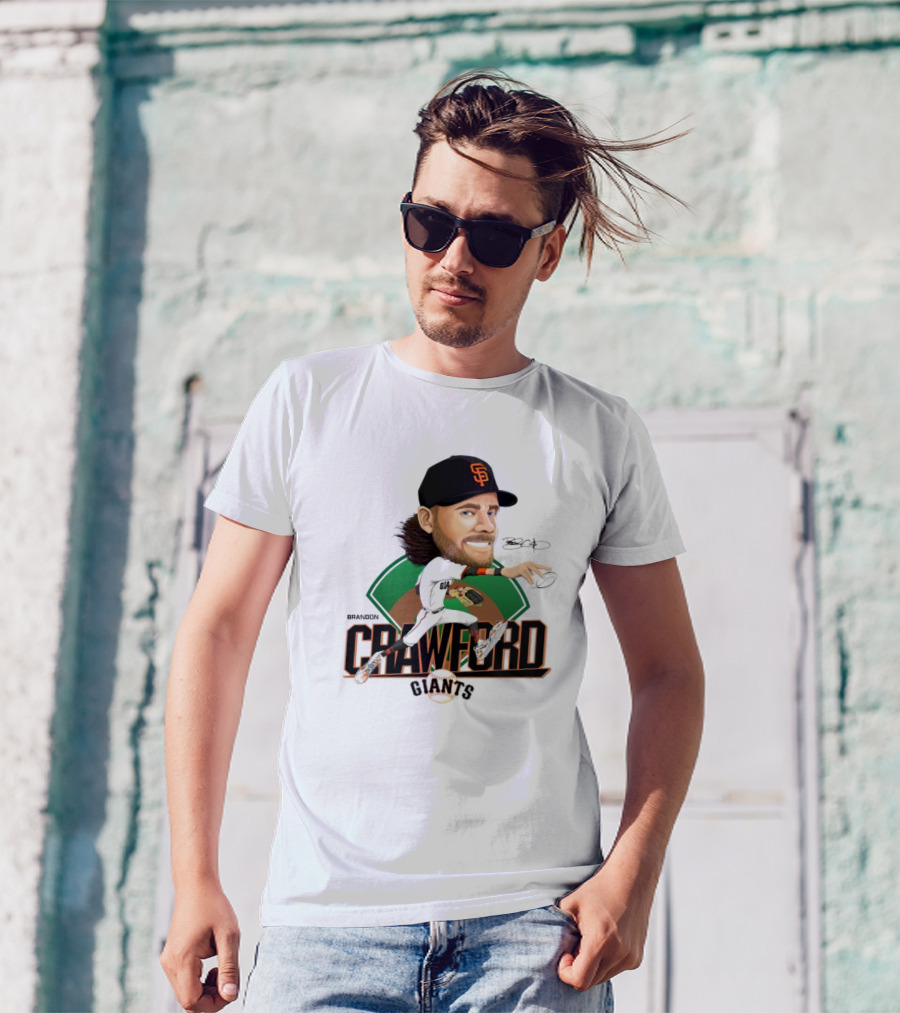 San Francisco Giants Brandon Crawford Caricature Celebrating Legendary Signature T-Shirt