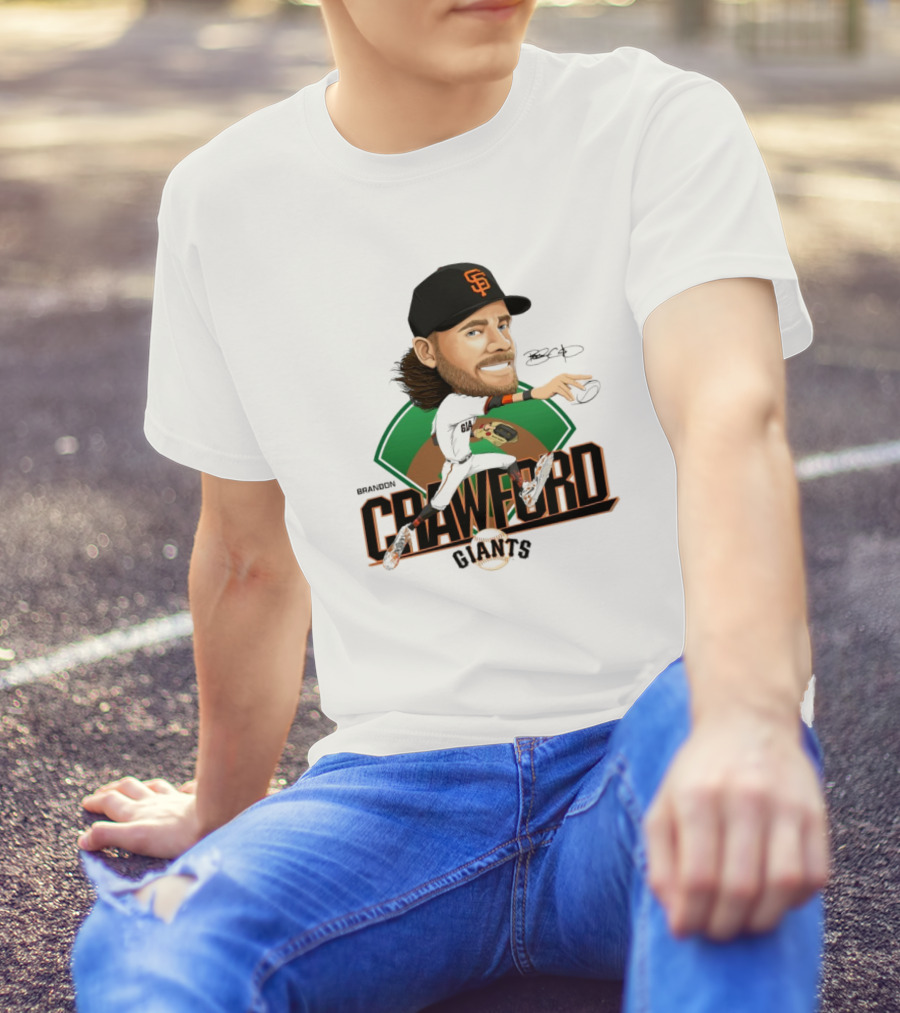 San Francisco Giants Brandon Crawford Caricature Celebrating Legendary Signature T-Shirt