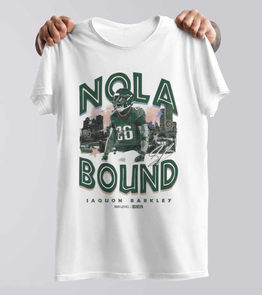 NOLA Bound Saquon Barkley Philadelphia Eagles NFLPA Signature T-Shirt