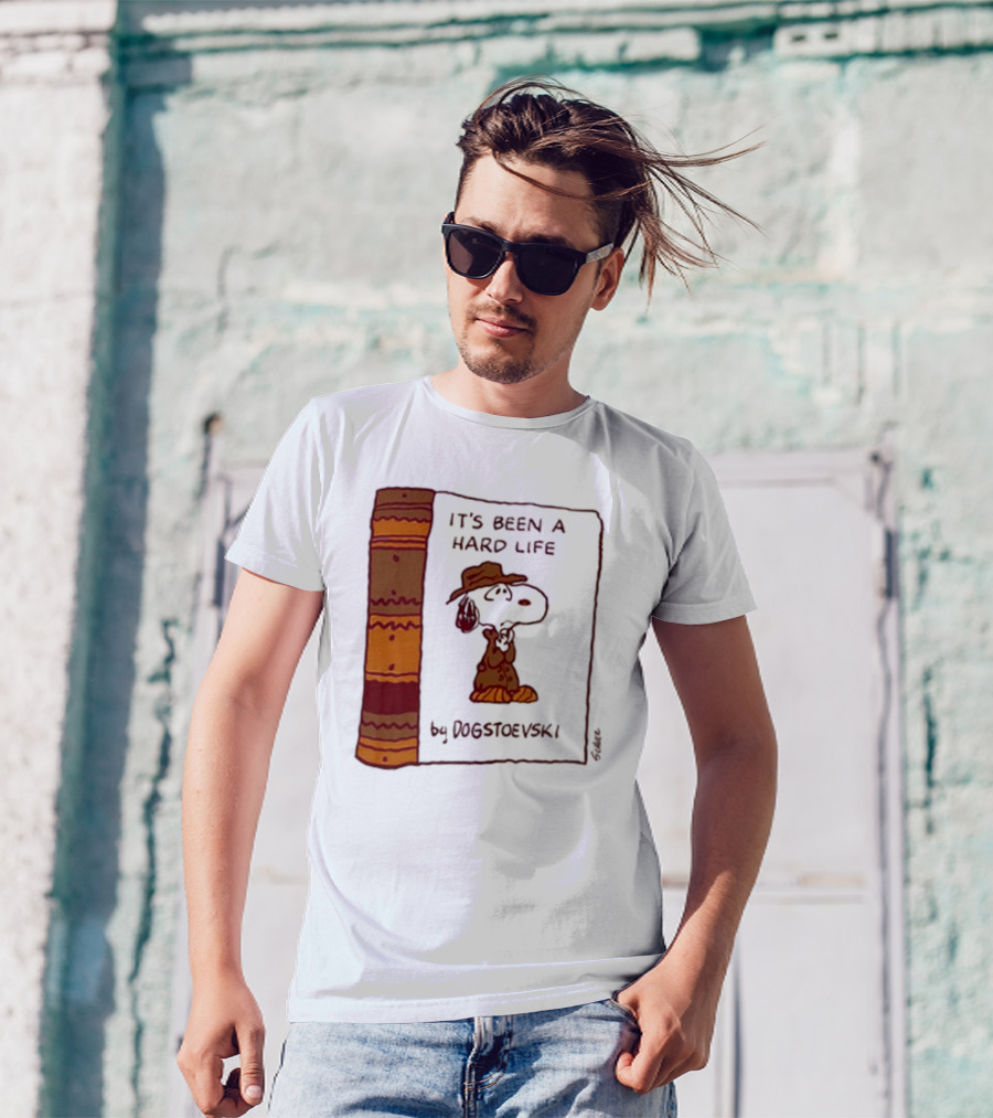 It's Been A Hard Life By Dogstoevski Snoopy Book Cover T-Shirt