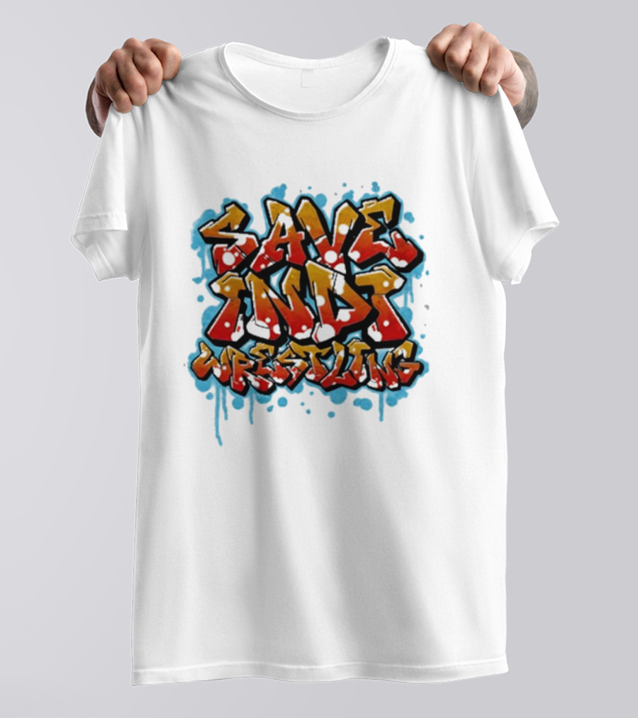 Save Indi Wrestling Graffiti Style Bold Text T-Shirt