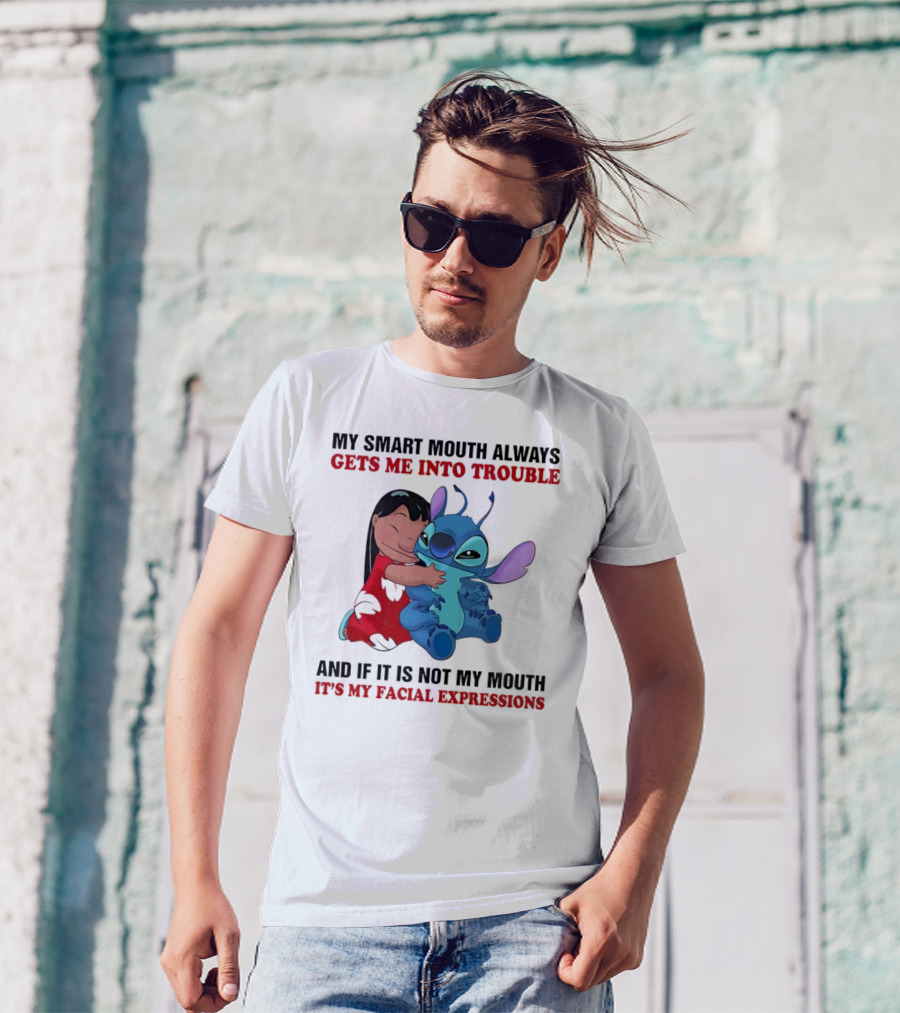 Lilo And Stitch My Smart Mouth Gets Me Into Trouble Facial Expressions T-Shirt