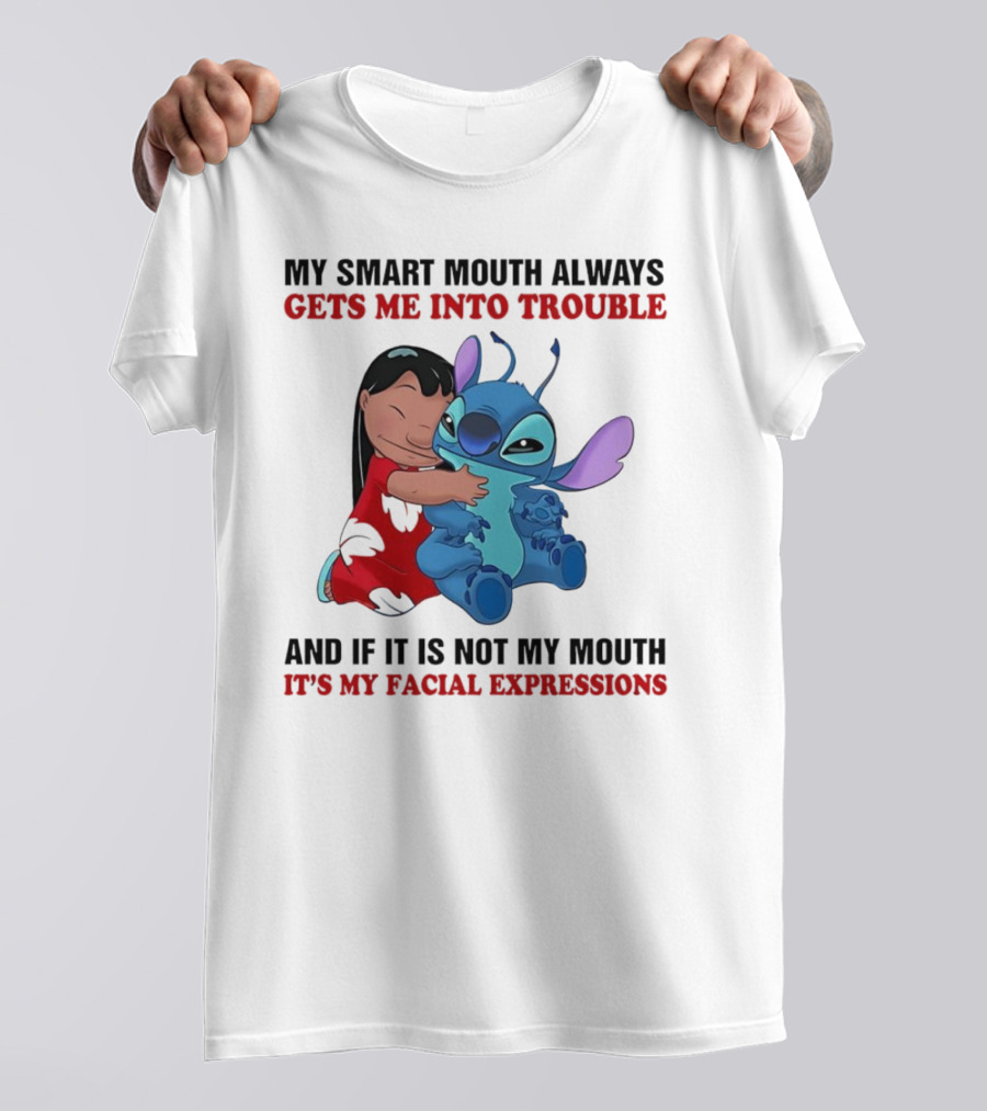 Lilo And Stitch My Smart Mouth Gets Me Into Trouble Facial Expressions T-Shirt