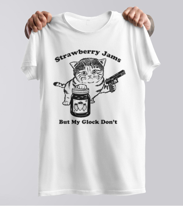 Strawberry Jams Cat With Gun And Jar T-Shirt