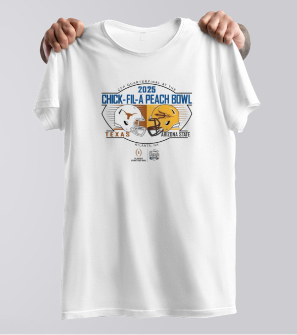 2025 Chick-Fil-A Peach Bowl Texas Longhorns Vs Arizona State Sun Devils Dueling Helmets T-Shirt