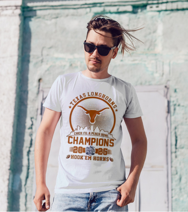 Texas Longhorns Peach Bowl Champions 2025 Hook Em Horns T-Shirt