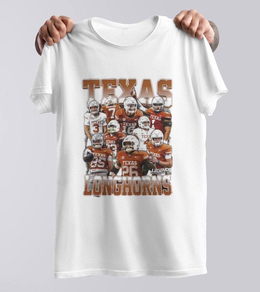 Texas Longhorns Football Legends Heavy Weight Team Players T-Shirt