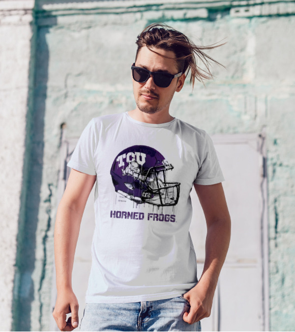 TCU Horned Frogs Dripping Helmet Football T-Shirt