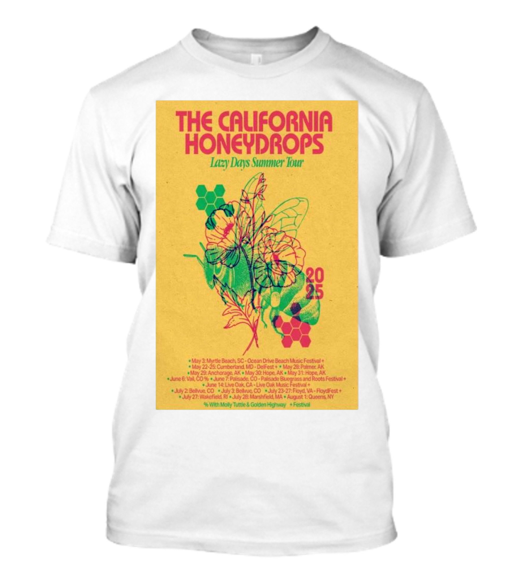 The California Honeydrops 2025 Lazy Days Summer Tour Dates And Locations Colorful Bee Art T-Shirt