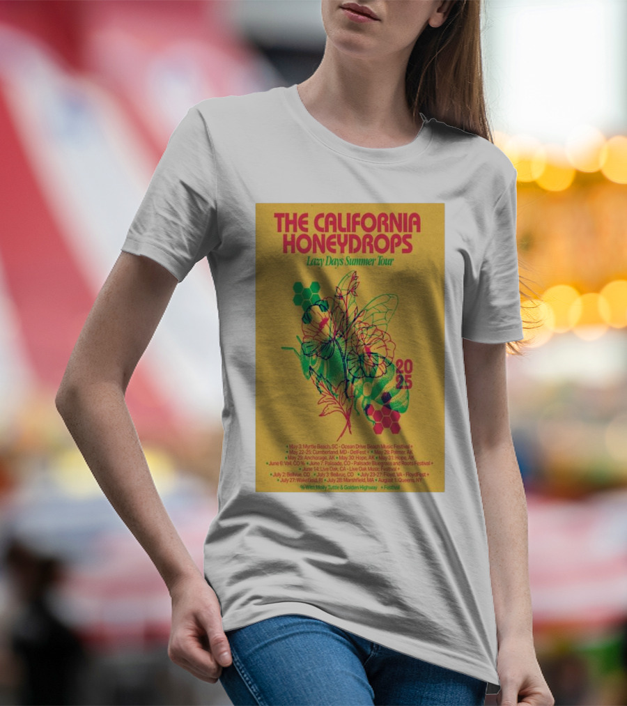 The California Honeydrops 2025 Lazy Days Summer Tour Dates And Locations Colorful Bee Art T-Shirt
