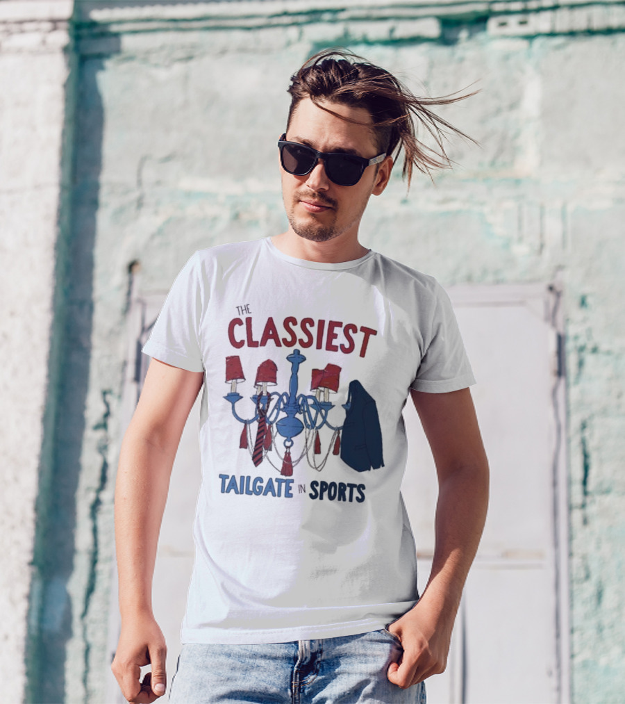The Classiest Tailgate In Sports Chandelier Suit Tie Red Blue T-Shirt