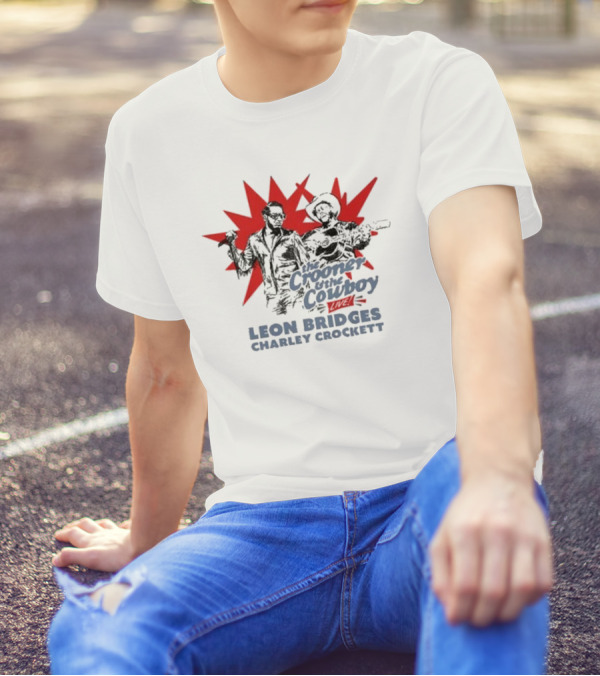 The Crooner And The Cowboy Live Leon Bridges Charley Crockett Silhouette Burst T-Shirt