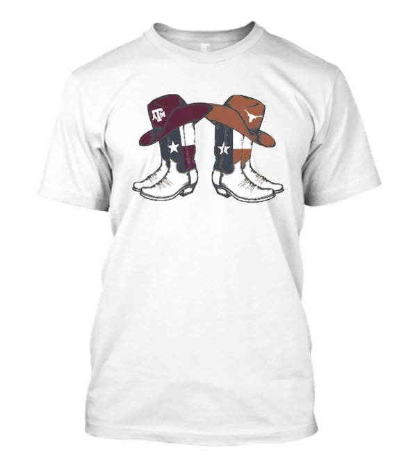 Texas A&M Aggies Texas Longhorns 2024 Lone Star Showdown Cowboy Boots T-Shirt