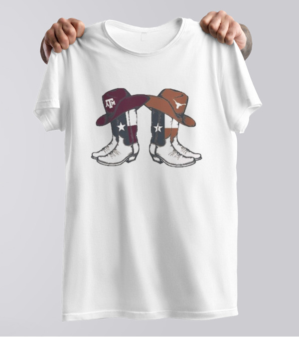 Texas A&M Aggies Texas Longhorns 2024 Lone Star Showdown Cowboy Boots T-Shirt